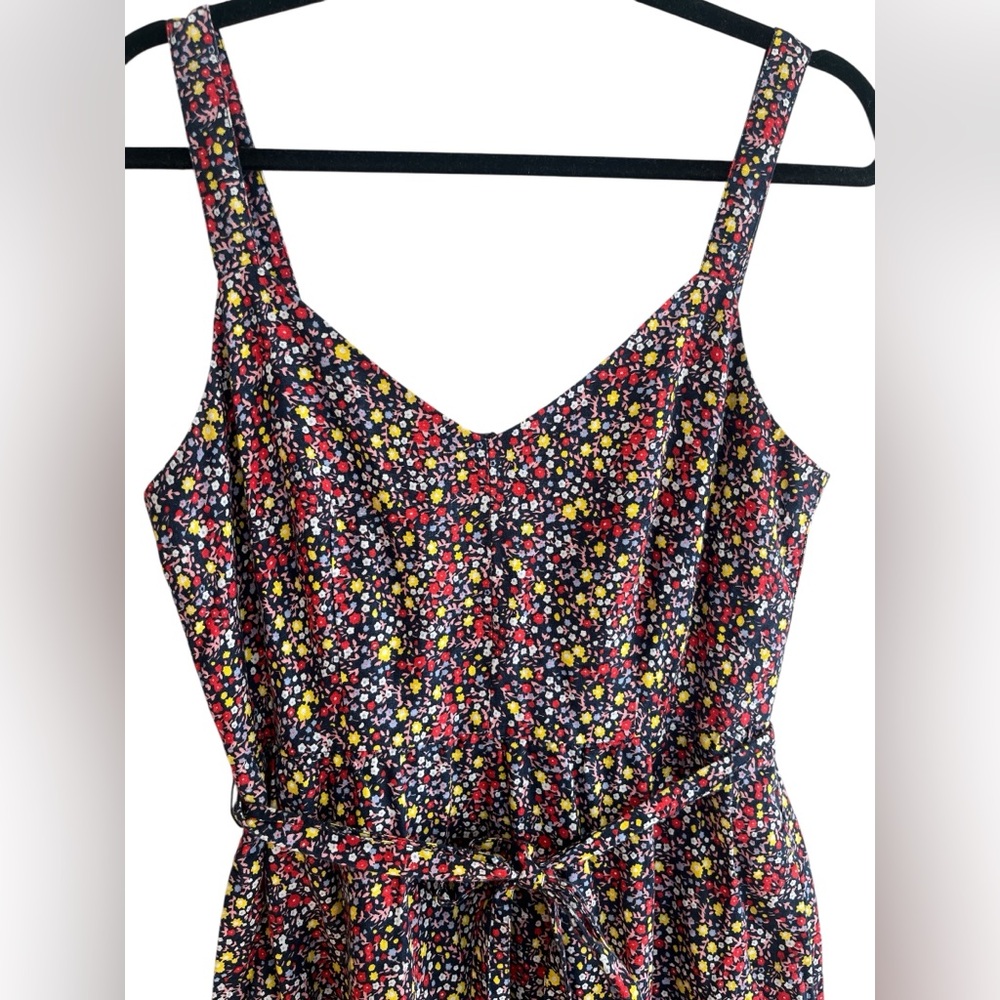 J.CREW Ditsy Floral Linen Tie Waist Tiered Ruffle Maxi Dress Size 8 Navy - Picture 6 of 15